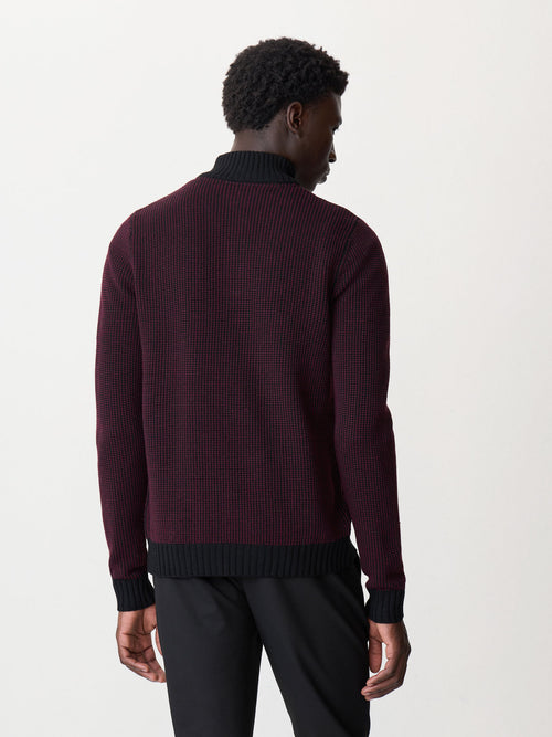 Pull col zippé en laine Mérinos mélangée noir et bordeaux - 2 - Father & Sons   - 13 