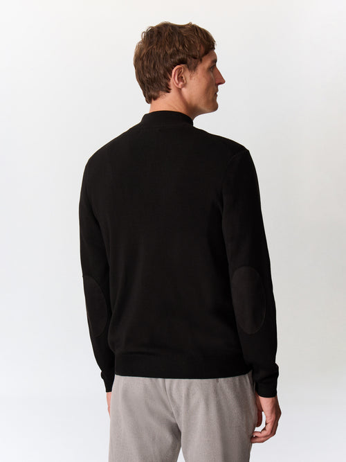 Pull col zippé en laine Mérinos mélangée noire - 2 - Father & Sons   - 15 