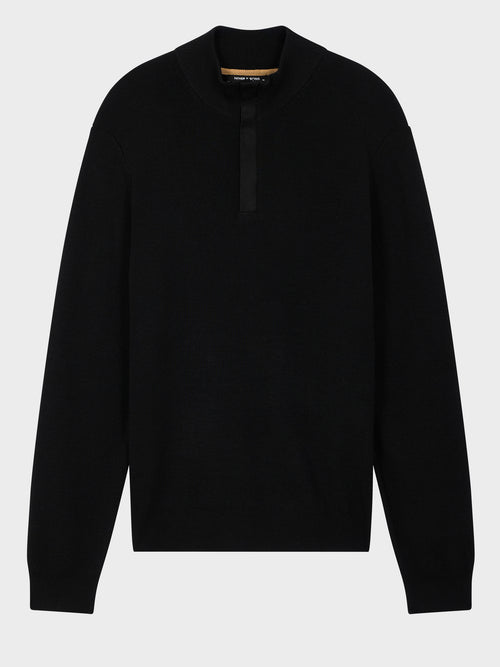 Pull col zippé en laine Mérinos mélangée noire - 1 - Father & Sons   - 17 
