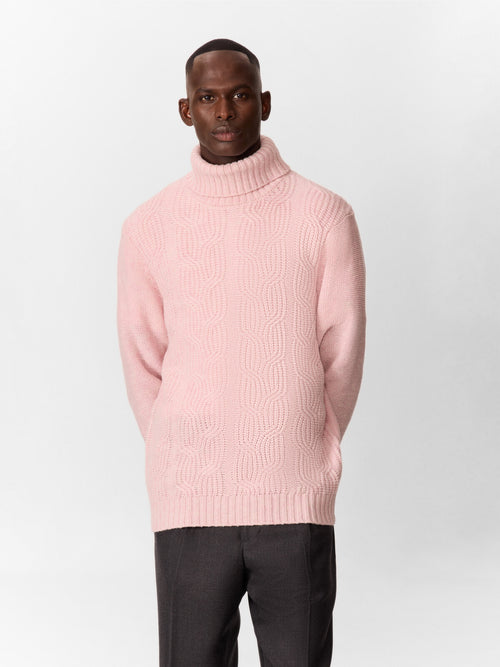 Pull col roulé en laine mélangée rose - 1 - Father & Sons   - 20 