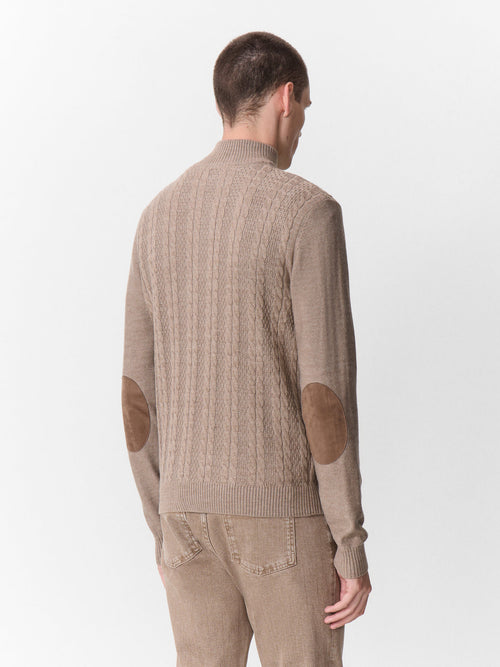 Pull col zippé en laine Mérinos mélangée marron - 2 - Father & Sons   - 20 
