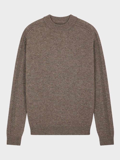 Pull col rond en laine Mérinos mélangée marron - 1 - Father & Sons   - 1 