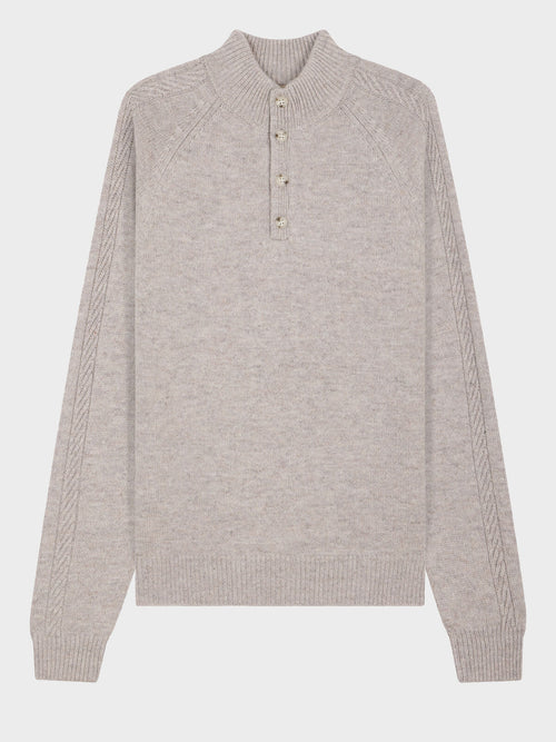Pull col boutonné en laine Mérinos mélangée marron - Father & Sons   - 1 