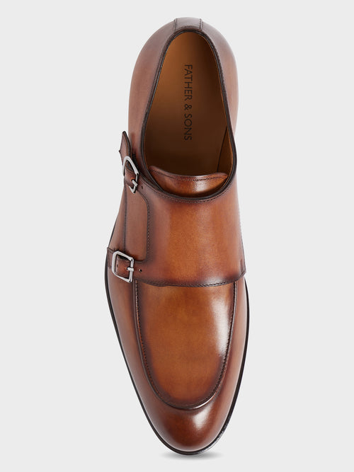 Chaussures à boucles en cuir lisse cognac - 2 - Father & Sons   - 3 