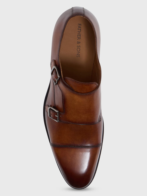 Chaussures à boucles en cuir lisse cognac - 2 - Father & Sons   - 4 