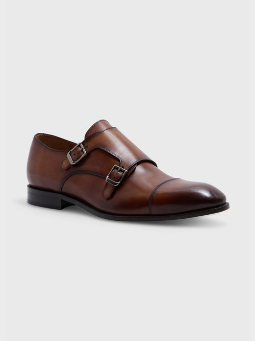 Chaussures à boucles en cuir lisse cognac - 1 - Father & Sons   - 4 