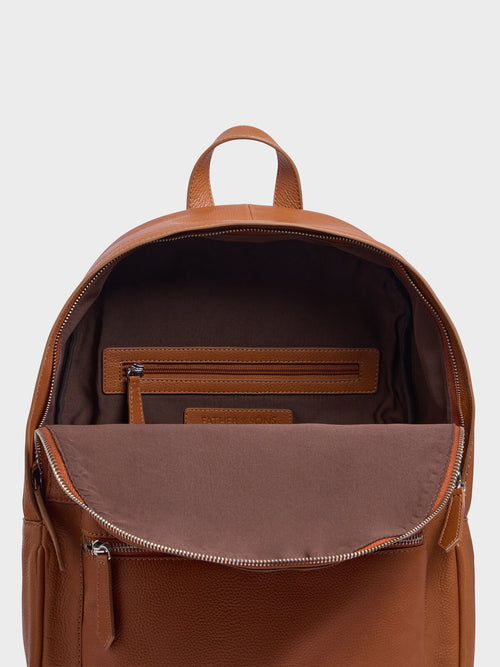 Sac à dos en cuir grainé cognac - Father & Sons   - 3 