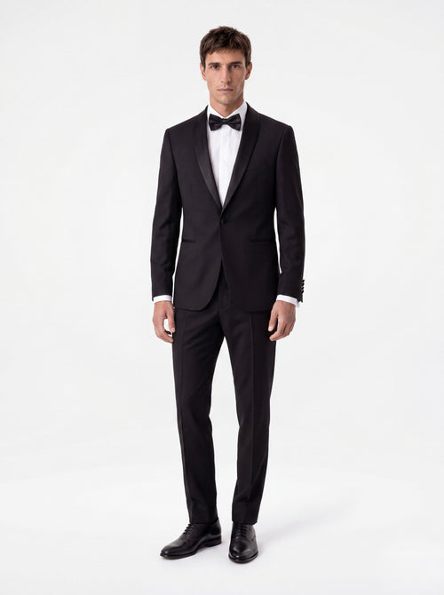 Smoking Slim en laine unie noire - Father & Sons   - 1 
