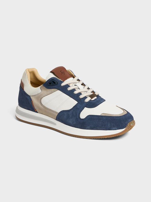 Baskets bi-matière bleu, blanc et beige - 1 - Father & Sons   - 10 