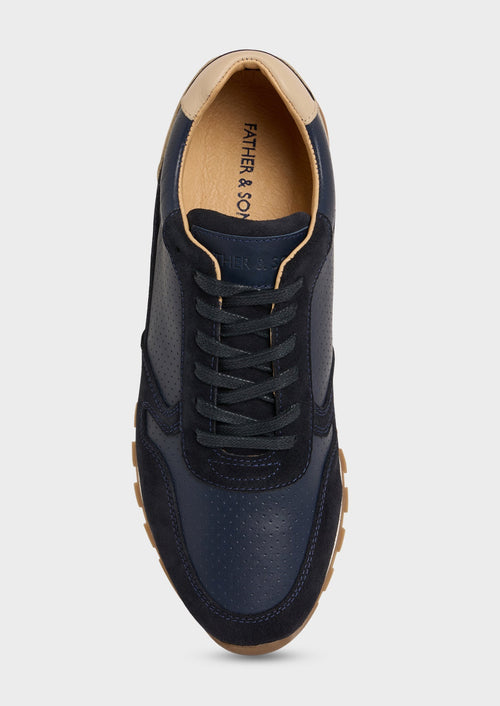 Baskets basses en cuir et cuir nubuck bleu marine - 2 - Father & Sons   - 6 