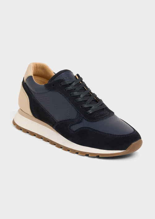 Baskets basses en cuir et cuir nubuck bleu marine - 1 - Father & Sons   - 6 