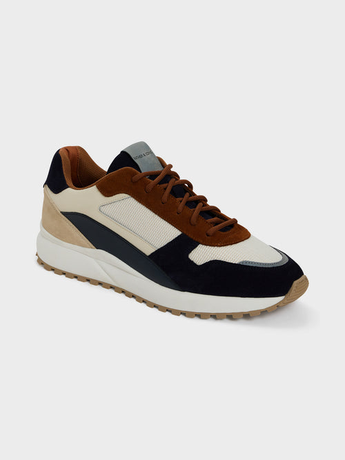 Baskets bi-matière bleu marine, beige et marron - 1 - Father & Sons   - 9 