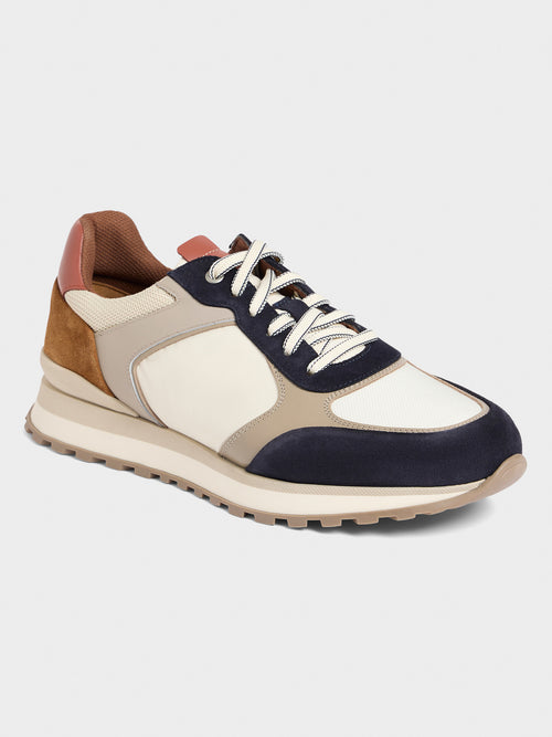 Baskets bi-matière bleu marine, écru et beige - 1 - Father & Sons   - 11 