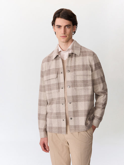 Surchemise en laine mélangée beige à carreaux - 1 - Father & Sons   - 15 