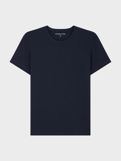 Tee-shirt manches courtes en coton stretch col rond uni bleu marine - Father & Sons   -  
