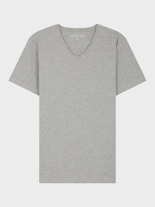 Tee-shirt col V en coton stretch gris clair - Father & Sons   - 1 