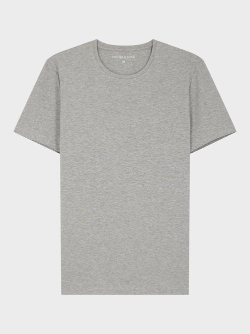 Tee-shirt col rond en coton stretch gris clair - Father & Sons   - 1 