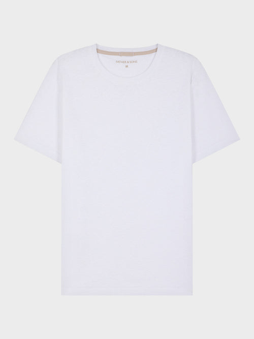 Tee-shirt col rond slim en lin et coton blancs - Father & Sons   - 1 