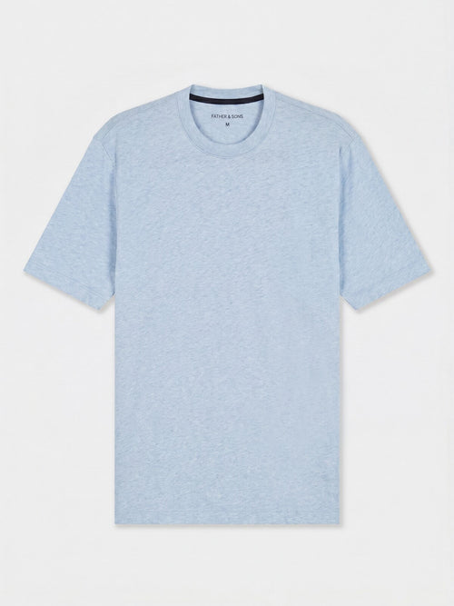 Tee-shirt col rond slim en lin et coton bleu ciel - Father & Sons   - 1 