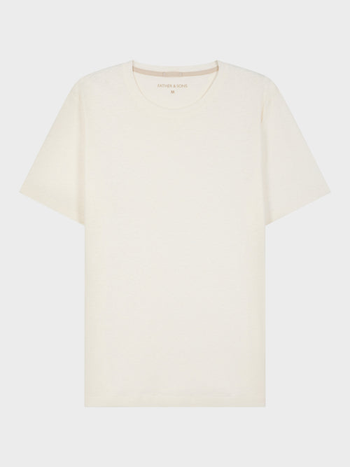 Tee-shirt col rond slim en lin et coton écrus - Father & Sons   - 1 