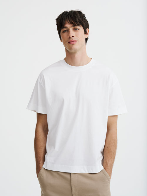 Tee-shirt oversize col rond en coton blanc - 1 - Father & Sons   - 3 