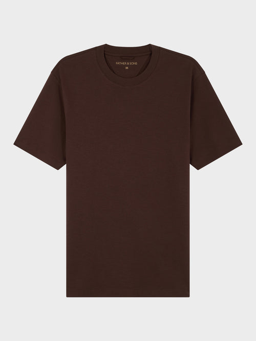 Tee-shirt col rond regular en coton marron - Father & Sons   - 1 
