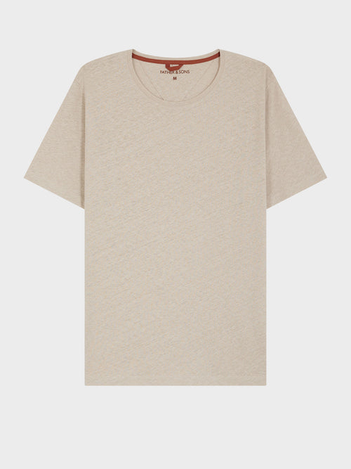 Tee-shirt col rond en coton et lin beiges - 1 - Father & Sons   - 12 