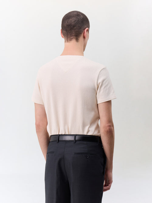 Tee-shirt col rond slim en maille beige - Father & Sons   - 2 