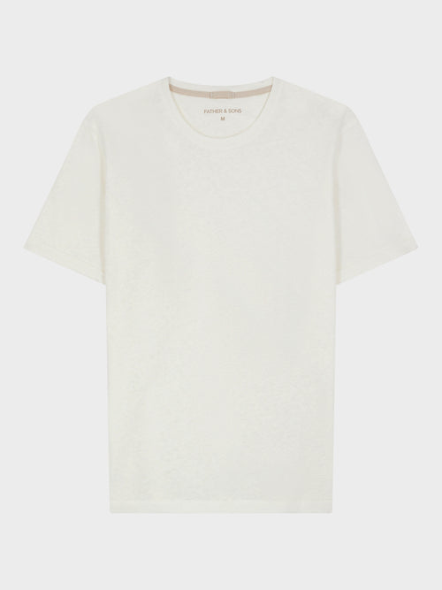 Tee-shirt col rond en coton et lin blancs - 1 - Father & Sons   - 6 