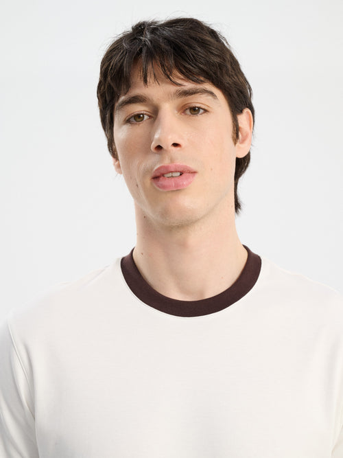 Tee-shirt col rond loose en coton écru - Father & Sons   - 3 