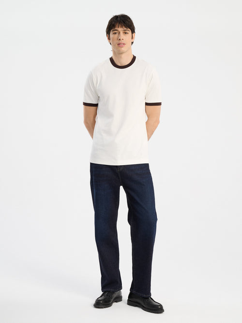 Tee-shirt col rond loose en coton écru - Father & Sons   - 5 