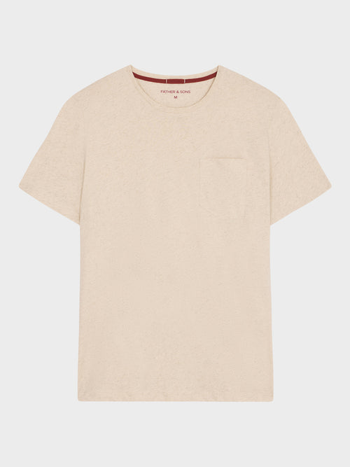 Tee-shirt col rond slim en coton et lin beiges - 1 - Father & Sons   - 20 