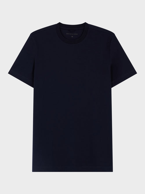 Tee-shirt col rond en coton bleu indigo - 1 - Father & Sons   - 3 