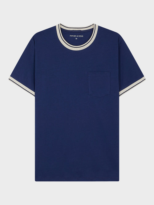 Tee-shirt col rond en coton bleu indigo - 1 - Father & Sons   - 15 