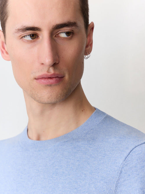 Tee-shirt col rond slim en maille bleu jeans - Father & Sons   - 3 