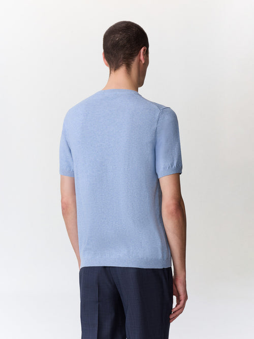 Tee-shirt col rond slim en maille bleu jeans - 2 - Father & Sons   - 2 