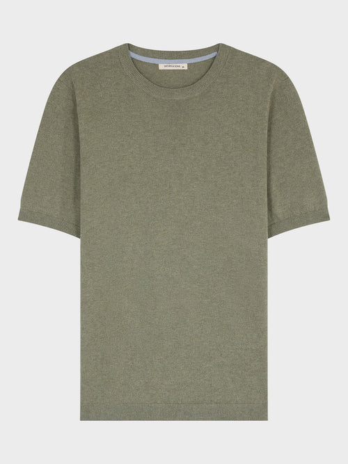Tee-shirt col rond slim en maille kaki - 1 - Father & Sons   - 18 