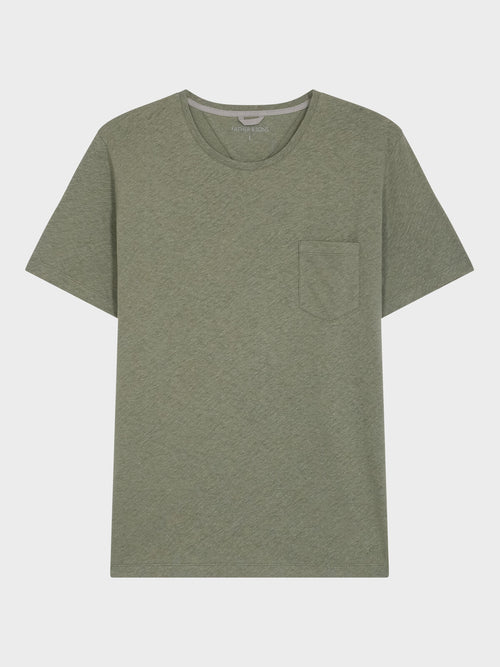 Tee-shirt col rond slim en lin et coton kaki - 1 - Father & Sons   - 15 