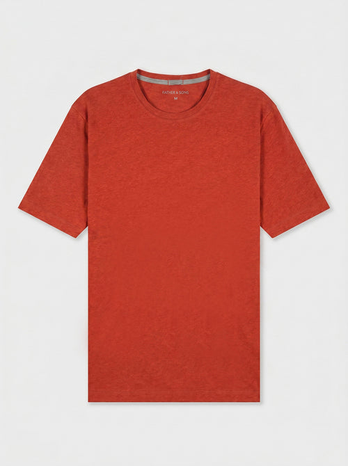 Tee-shirt col rond slim en lin et coton orange foncé - 1 - Father & Sons   - 16 