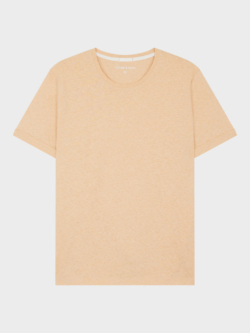 Tee-shirt col rond en coton et lin pêche - 1 - Father & Sons   - 15 