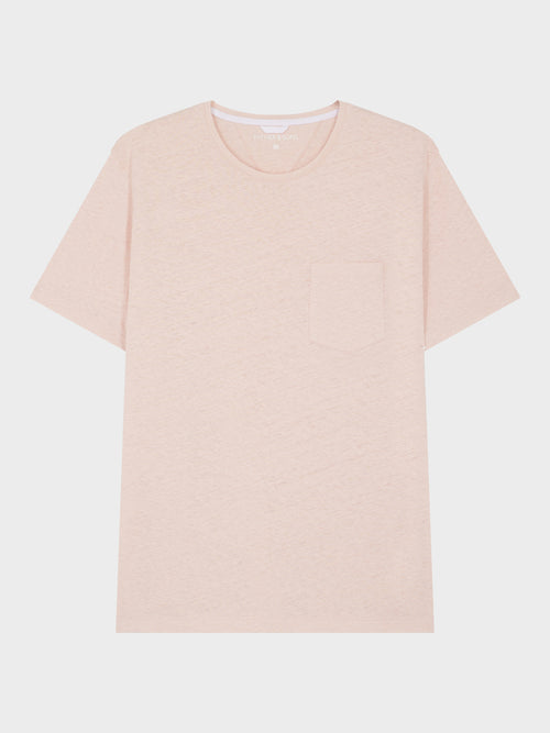 Tee-shirt col rond en coton et lin rose - 1 - Father & Sons   - 19 