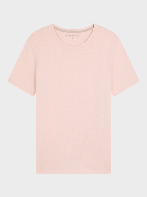 Tee-shirt col rond slim en lin et coton rose - 1 - Father & Sons   - 5 