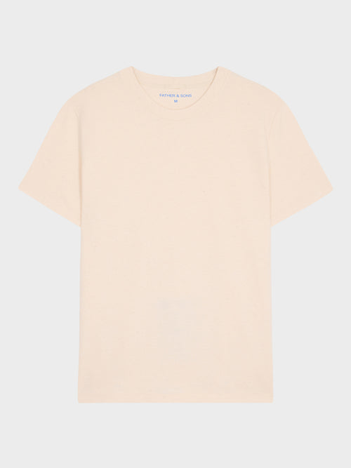 Tee-shirt col rond regular en coton et lin beige clair - Father & Sons   -  