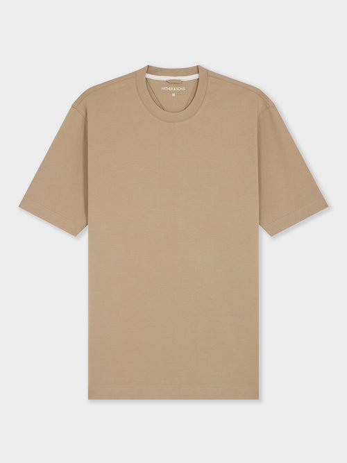 Tee-shirt col rond regular en coton beige - 1 - Father & Sons   - 17 