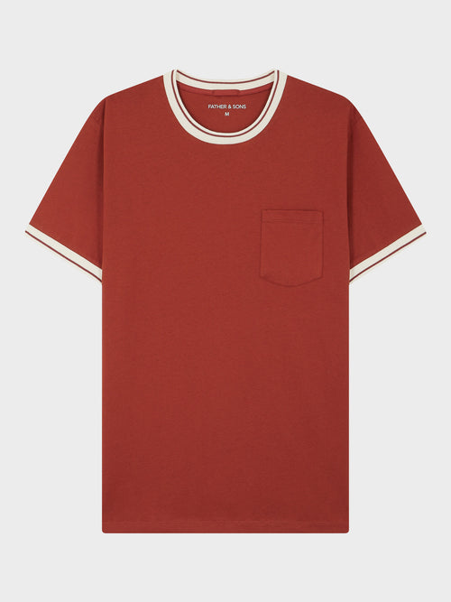Tee-shirt col rond en coton terracotta - 1 - Father & Sons   - 5 