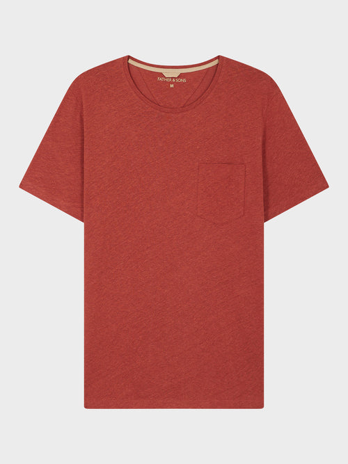 Tee-shirt col rond en coton et lin terracotta - 1 - Father & Sons   - 14 