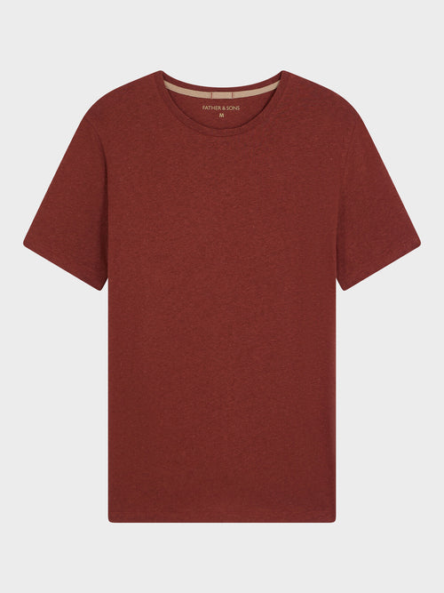 Tee-shirt col rond slim en lin et coton terracotta - 1 - Father & Sons   - 20 