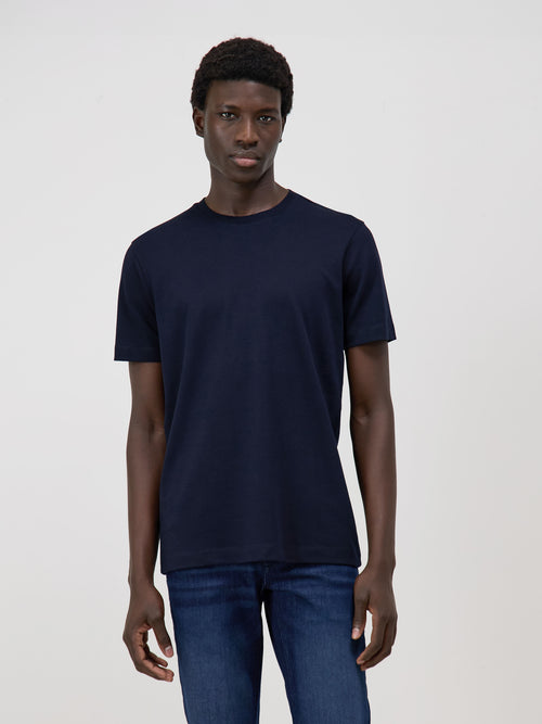 Tee-shirt col rond en coton bleu indigo - Father & Sons   -  