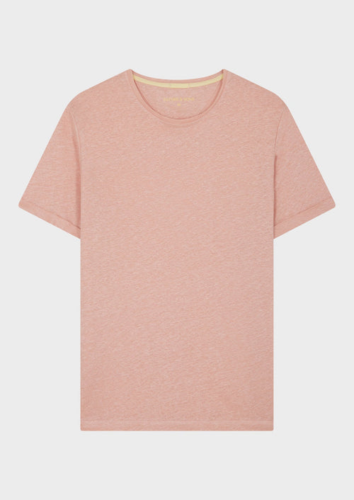 Tee-shirt manches courtes en lin col rond uni rose - 1 - Father & Sons   - 16 