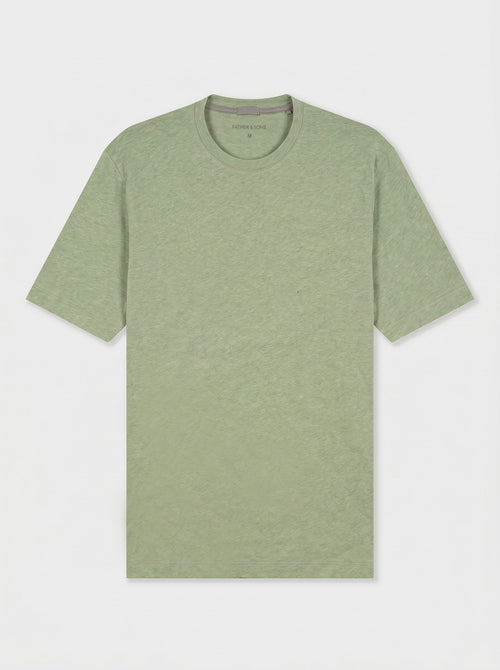 Tee-shirt col rond slim en lin et coton vert d'eau - 1 - Father & Sons   - 18 